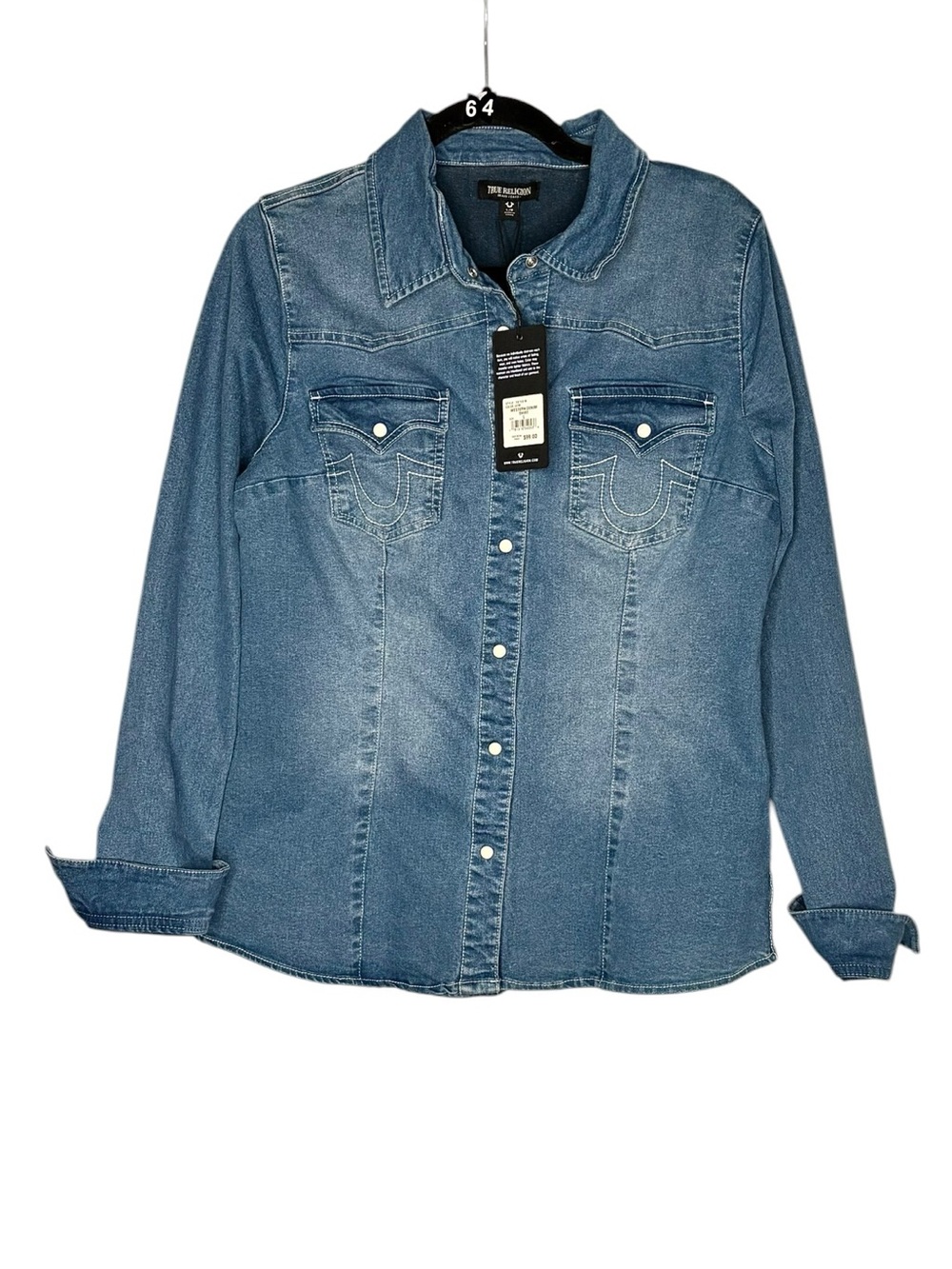 TRUE RELIGION WOMEN'S WESTERN DENIM SHIRT LARGE NEW - Picture 8 of 16